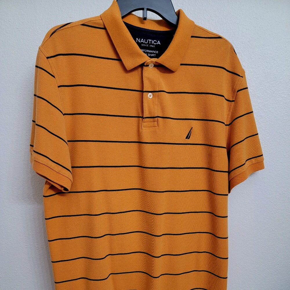 Nautica Knit Short Sleeve Shirt Gold with Blue Stripe